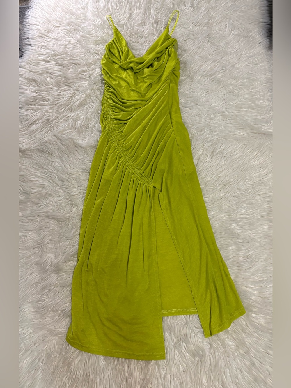 Fashion Nova Laurella Midi Lime Green Draped Slip Dress